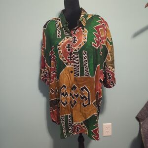 Vtg Caliche Collection Geometric Abstract Button Blouse Top Women Shirt 3XL